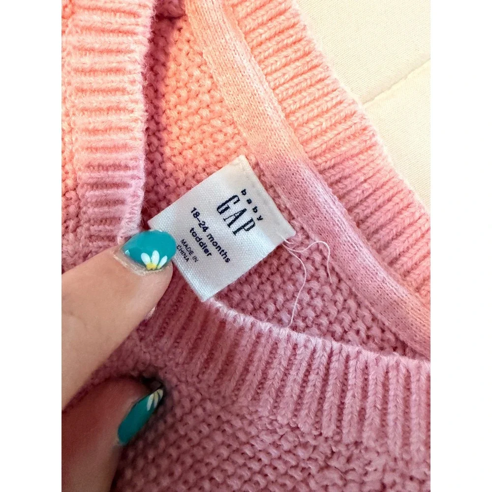 Baby Gap Pink Heart Pocket Knit Cardigan Sweater Girls 18-24 Months Toddler